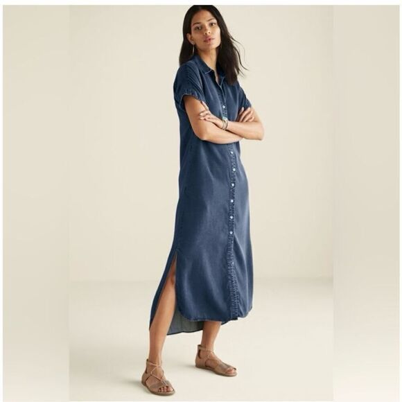 Soft Surroundings Women’s Je Veux Midi Tencel Lyocell Shirtdress in Denim Blue - Picture 1 of 14